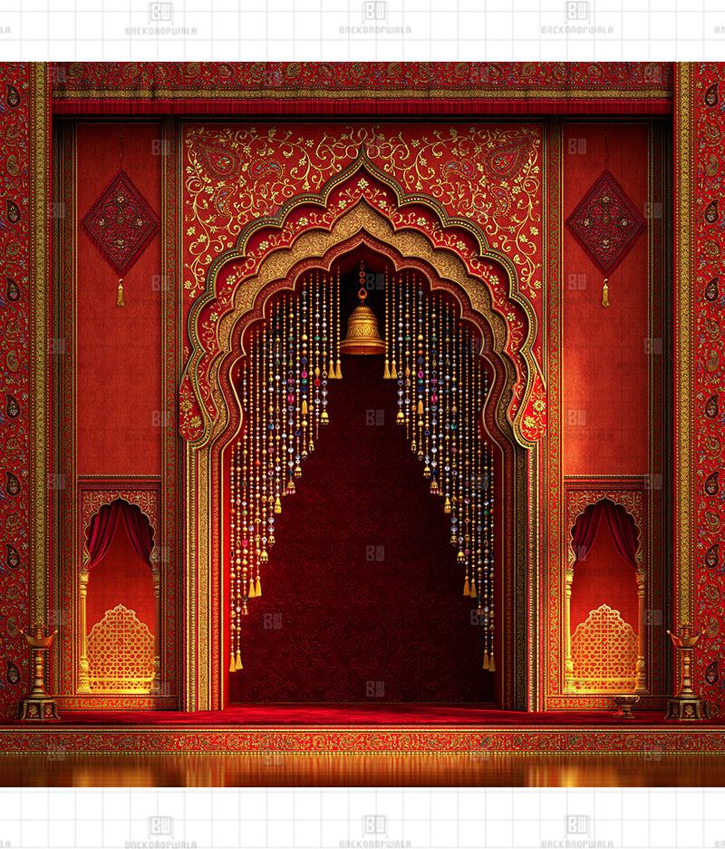 Royal Beaded Crystal Tassel Navratri Decoration Backdrop