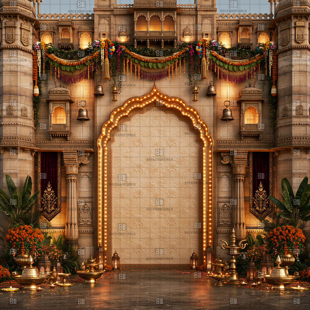 Mughal Palace Arch Ganesh Decoration Printed Backdrop