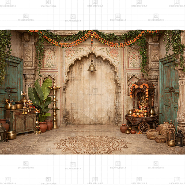 Neutral Divine Ganesha Printed Baby Backdrop