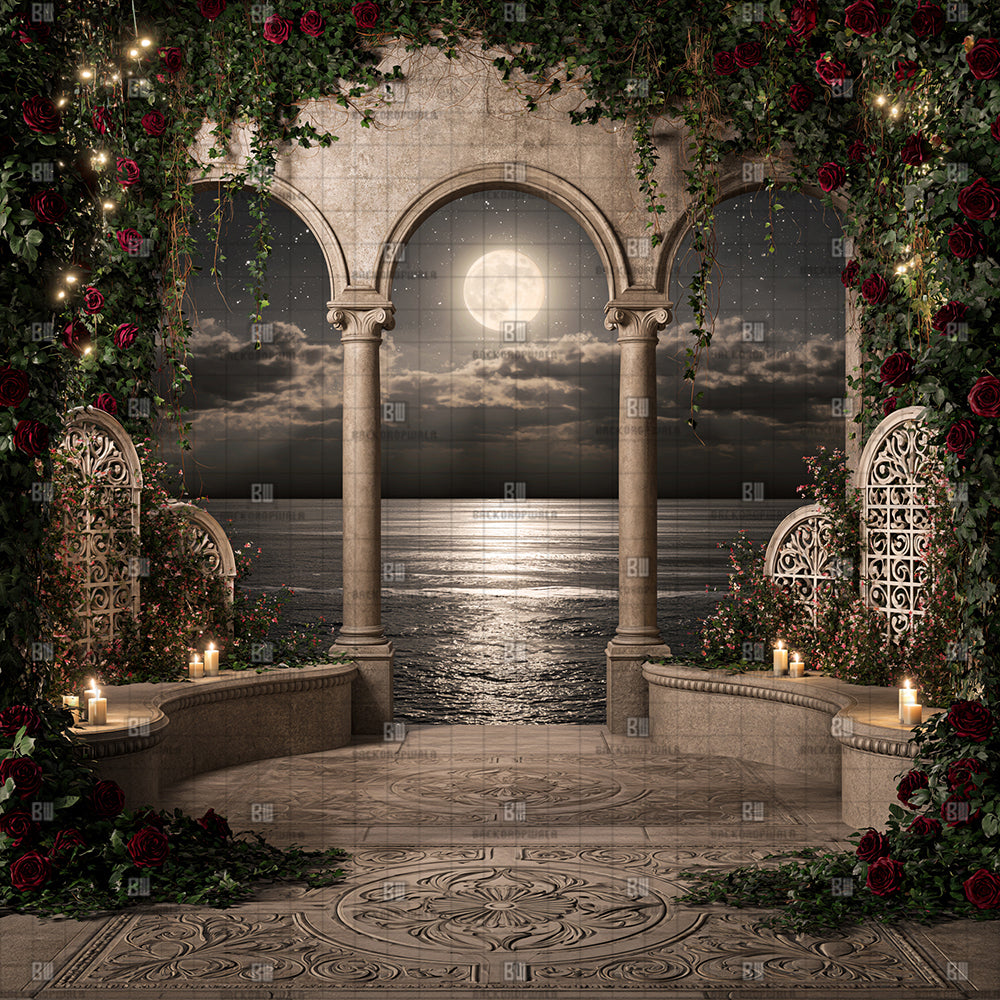 Secret Moonlight Rose Balcony Ganesh Decoration Printed Backdrop