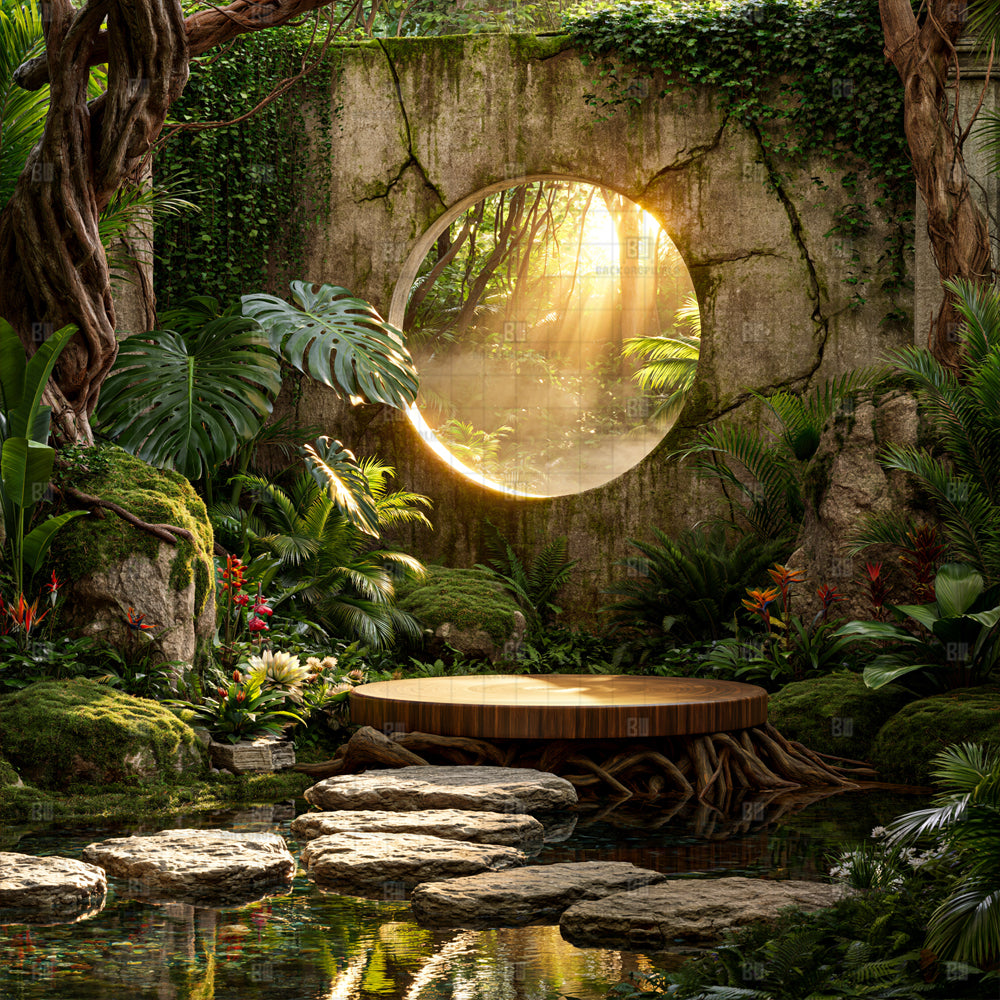 Secret Garden Moon Gate Oasis Ganesh Decoration Printed Backdrop
