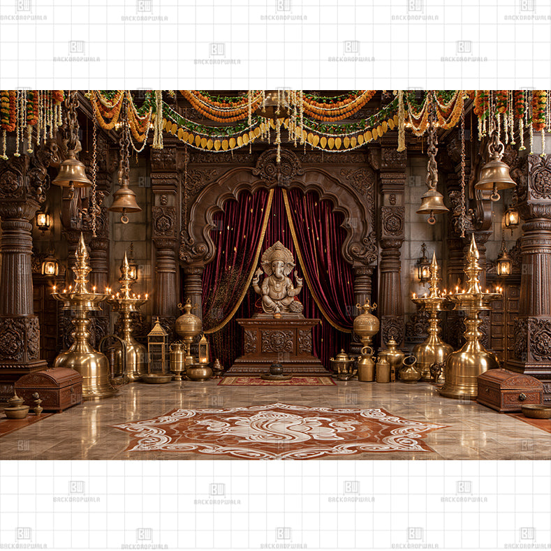 Divine Ganesha Temple Sanctuary Printed Baby Backdrop