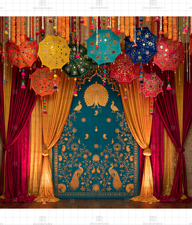 Kathiyawadi Chhatri Sanctum Navratri Decoration Backdrop