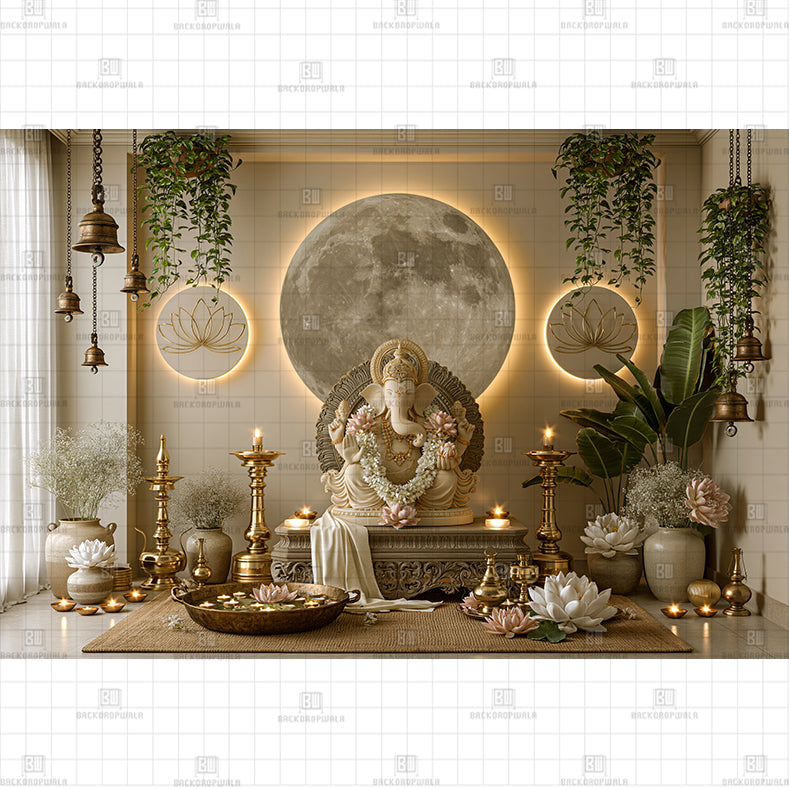 Serene Lunar Ganesha Mandap Printed Baby Backdrop