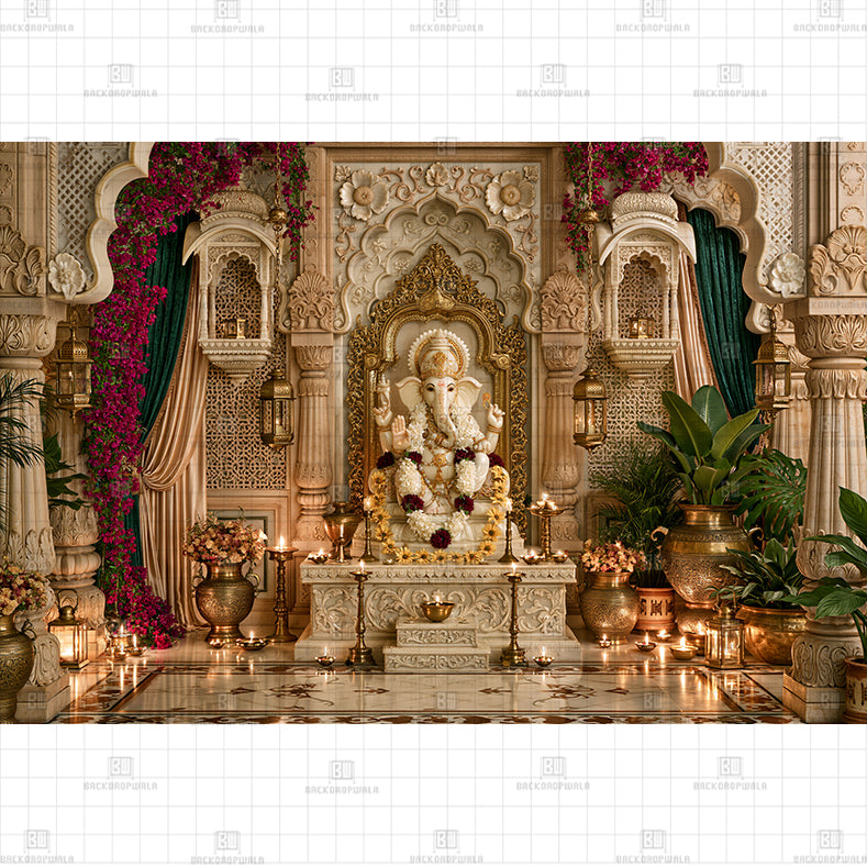 Royal Ivory Ganesha Palace Printed Baby Backdrop