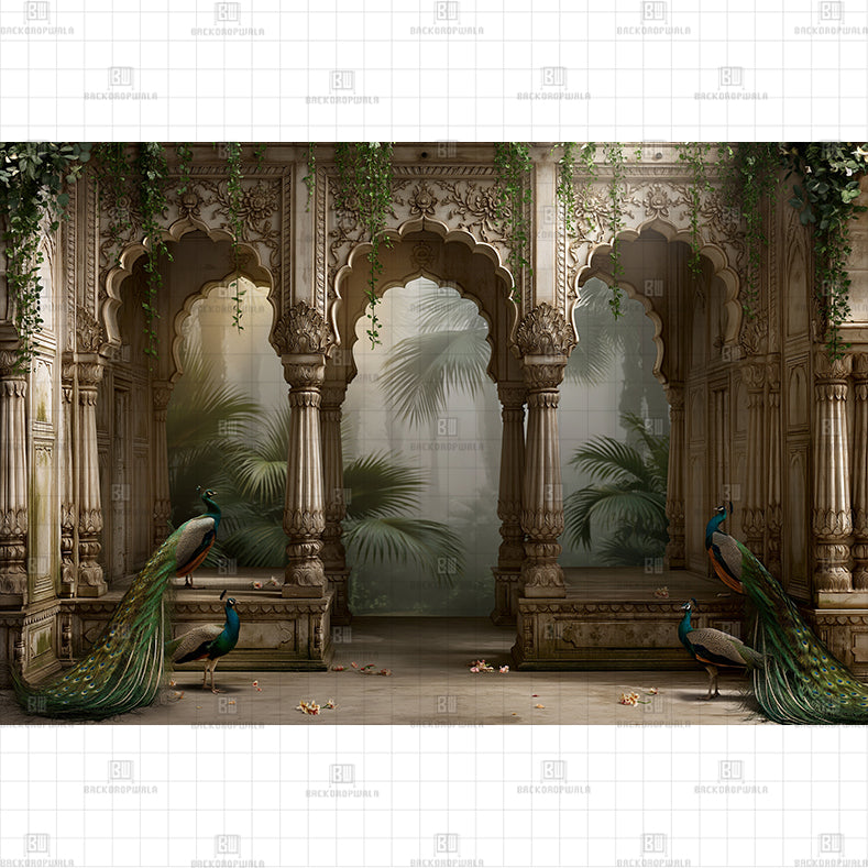 Enchanted Peacock Courtyard Printed Baby Backdrop