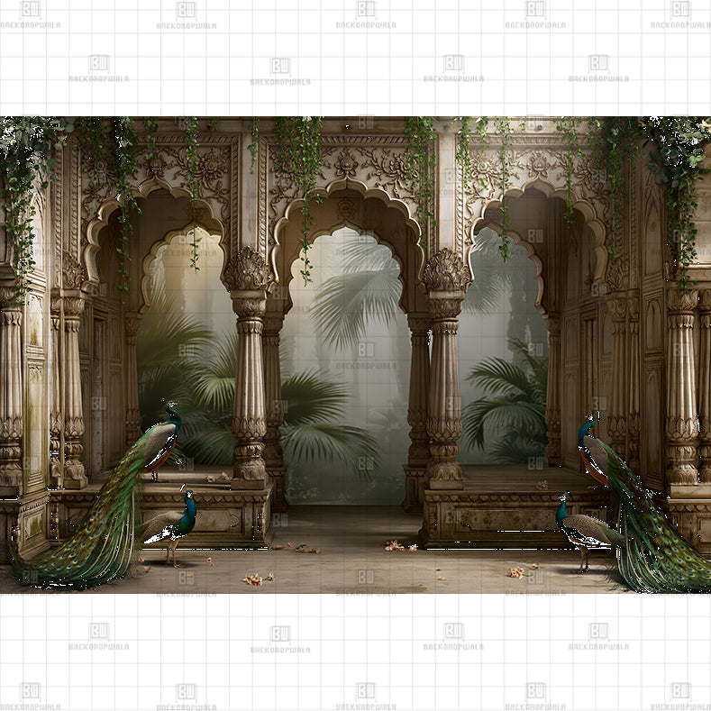 Enchanted Peacock Courtyard Printed Baby Backdrop