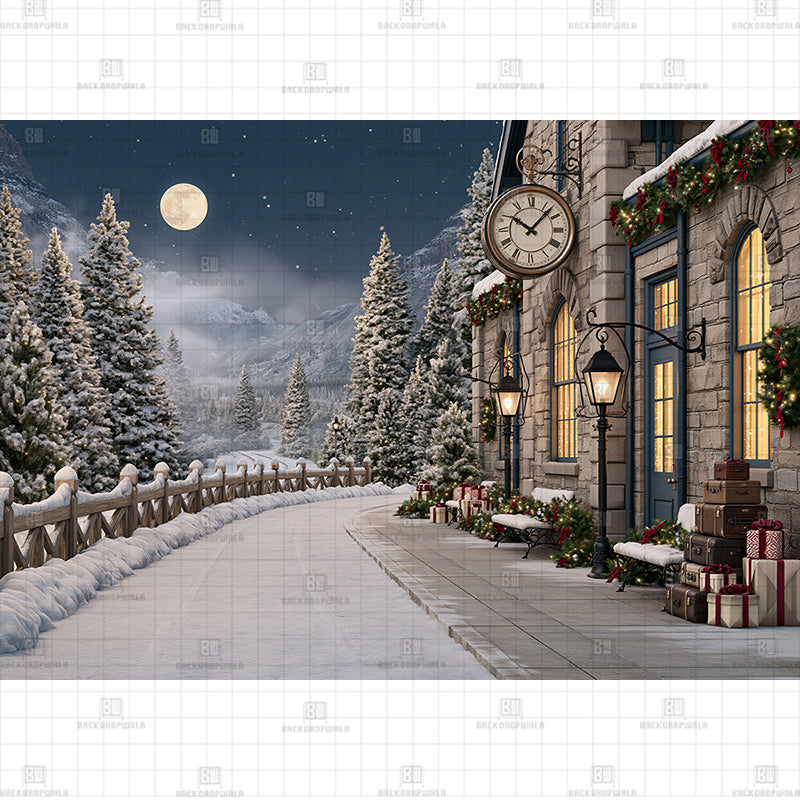 Snowy Window Path Scene Printed Baby Backdrop