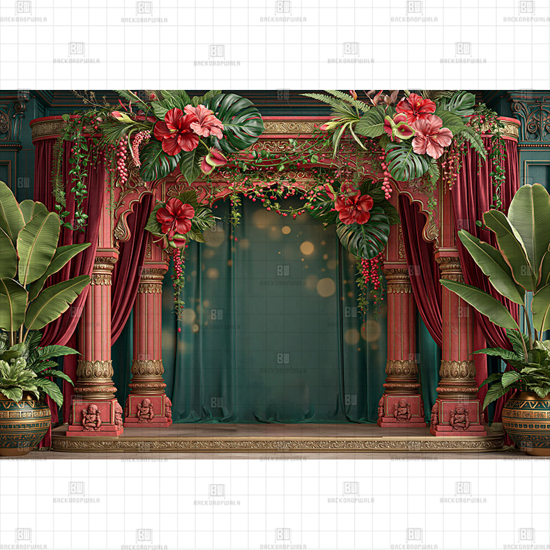 Traditional Ganesh Chaturthi Palace Printed Baby Backdrop