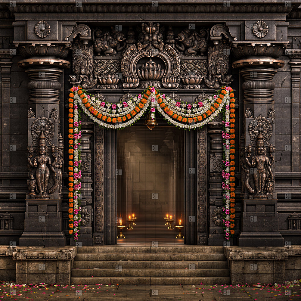 Royal South Indian Festive Arch Ganesh Decoration Printed Backdrop