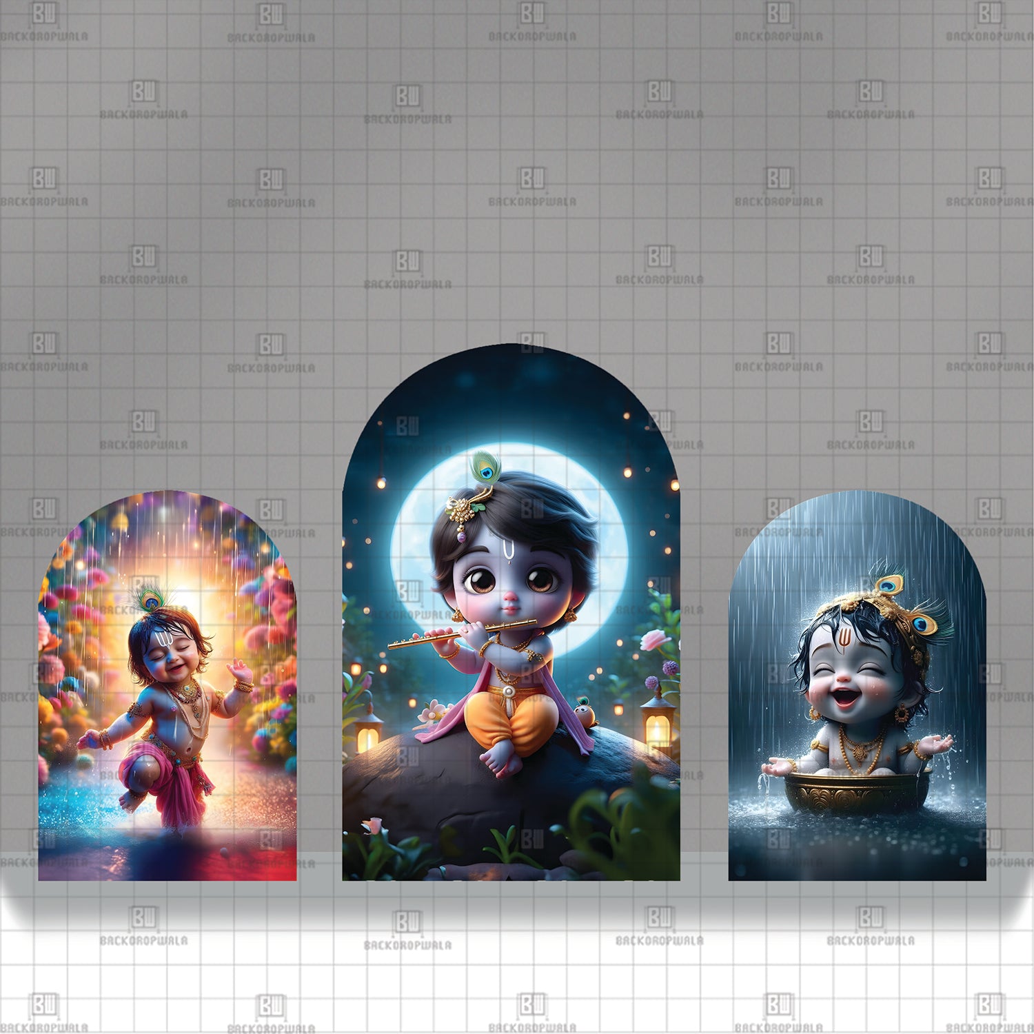 Cute Krishna Theme Printed Event Backdrop