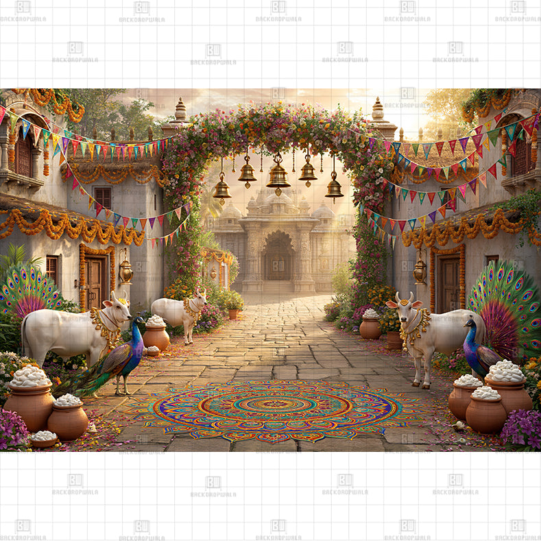 Stone Peacock Palace Printed Backdrop