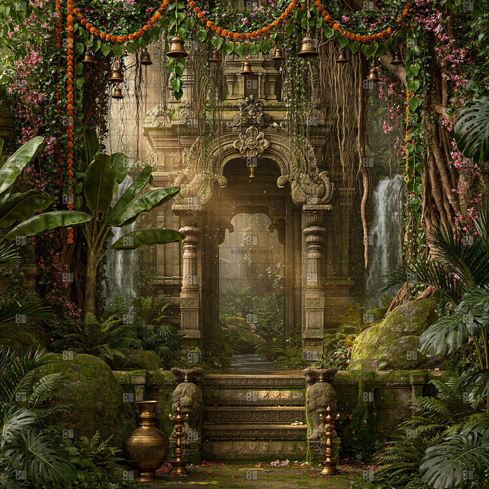 Mystical Jungle Shrine Ganesh Decoration Printed Backdrop
