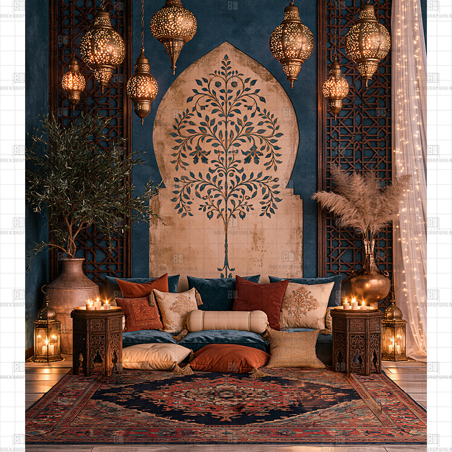 Royal Mughal Arch & Lantern Glow Printed Diwali Decoration Backdrop