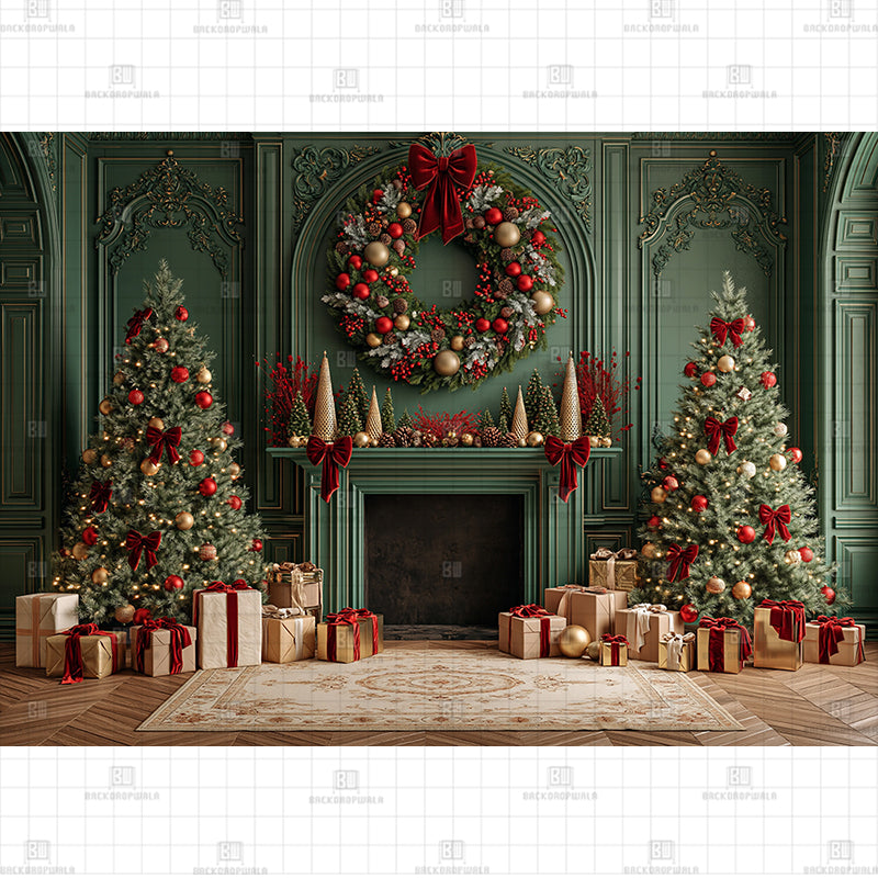 Cozy Green Manor Christmas Printed Baby Backdrop