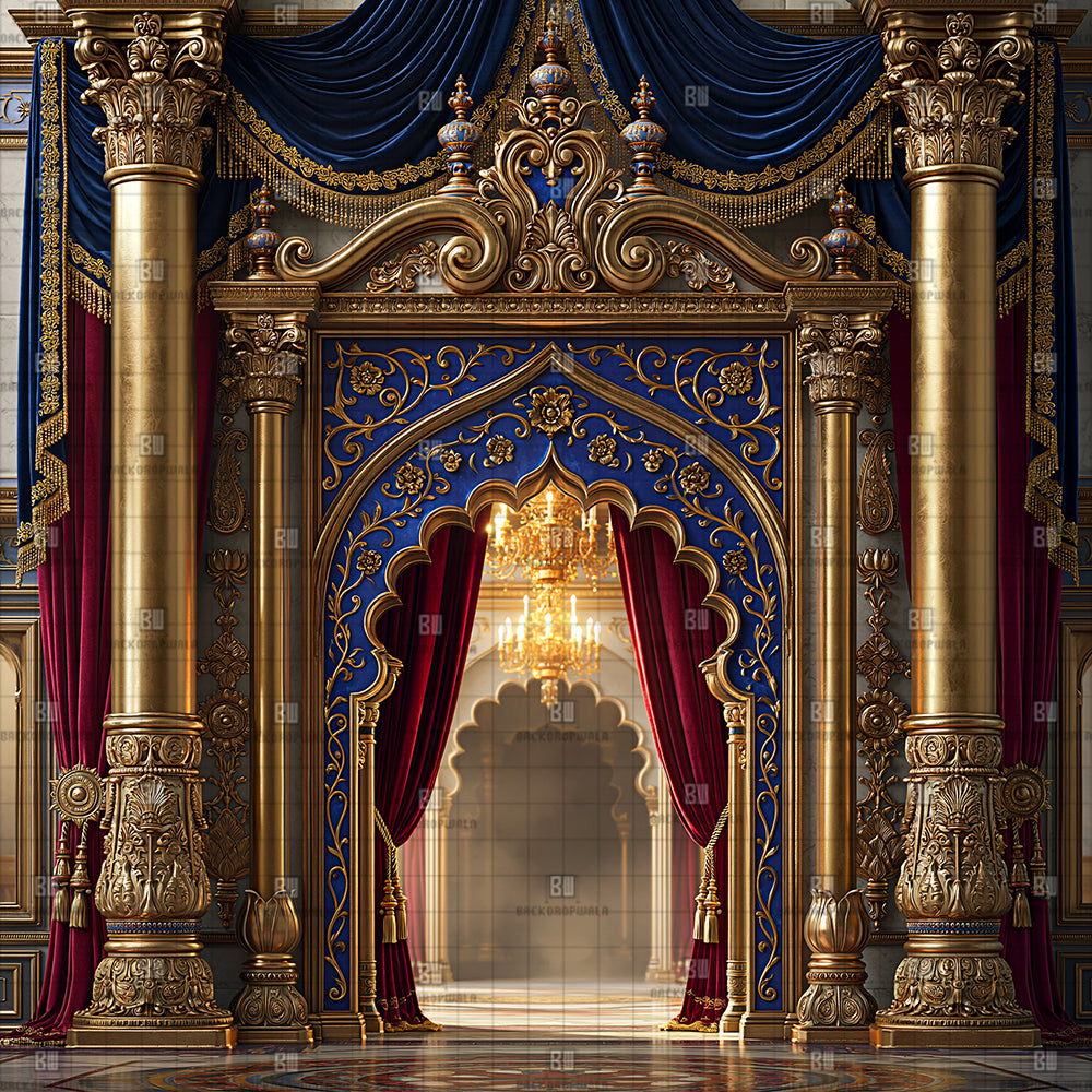 Majestic Crown Palace Gateway Ganesh Decoration Printed Backdrop