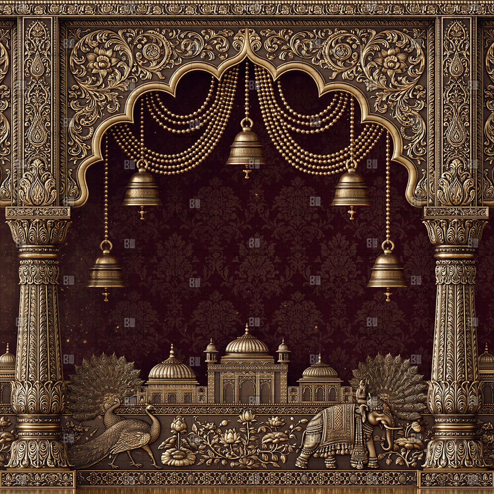 Royal Bell Mandap Ganesh Decoration Printed Backdrop