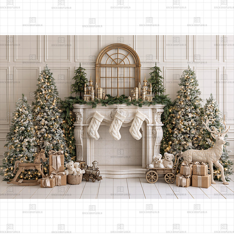 Cozy Cream Vintage Christmas Printed Baby Backdrop