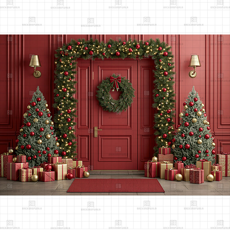 Red Color Christmas Backdrop Printed Baby Backdrop
