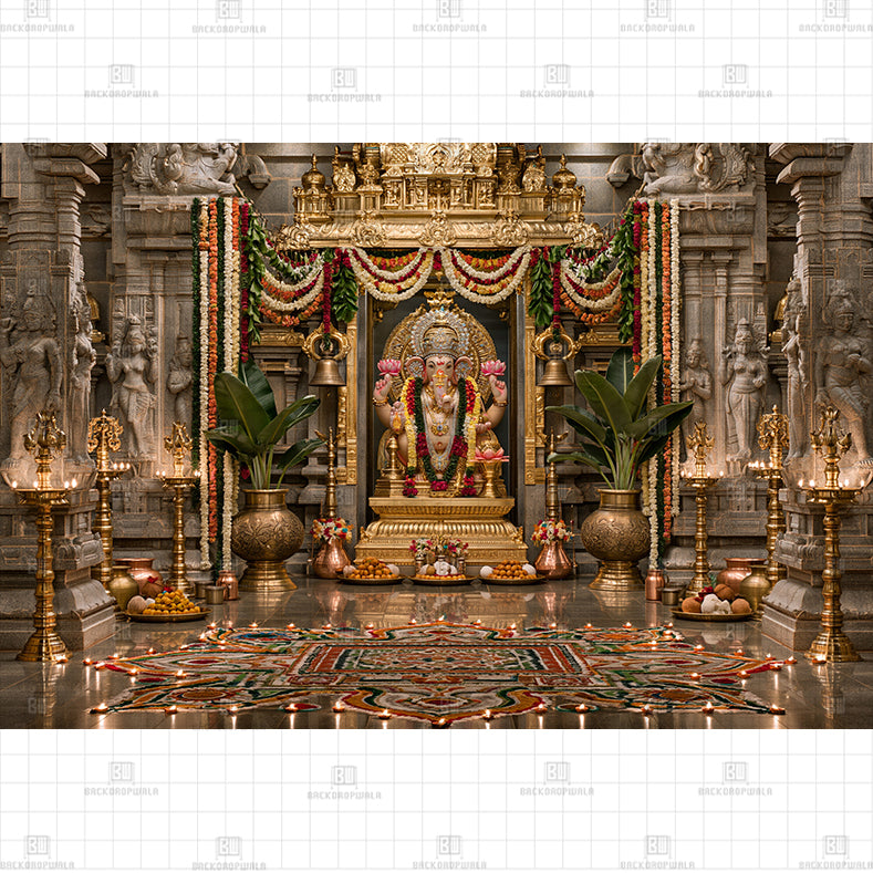 Sacred Ganesh Temple Printed Baby Backdrop