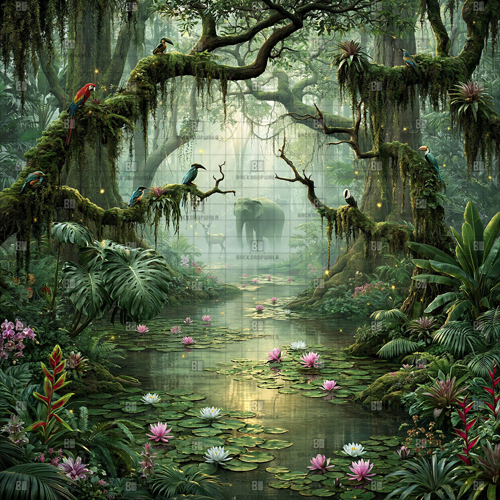 Mystic Jungle Oasis Ganesh Decoration Printed Backdrop