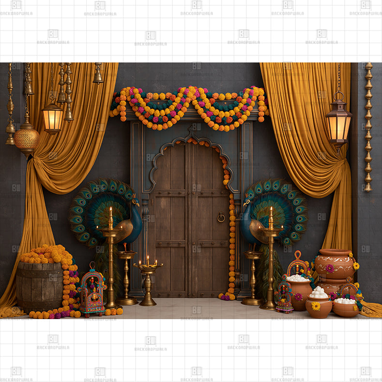 Peacock Garden Arch PRINTED BACKDROP