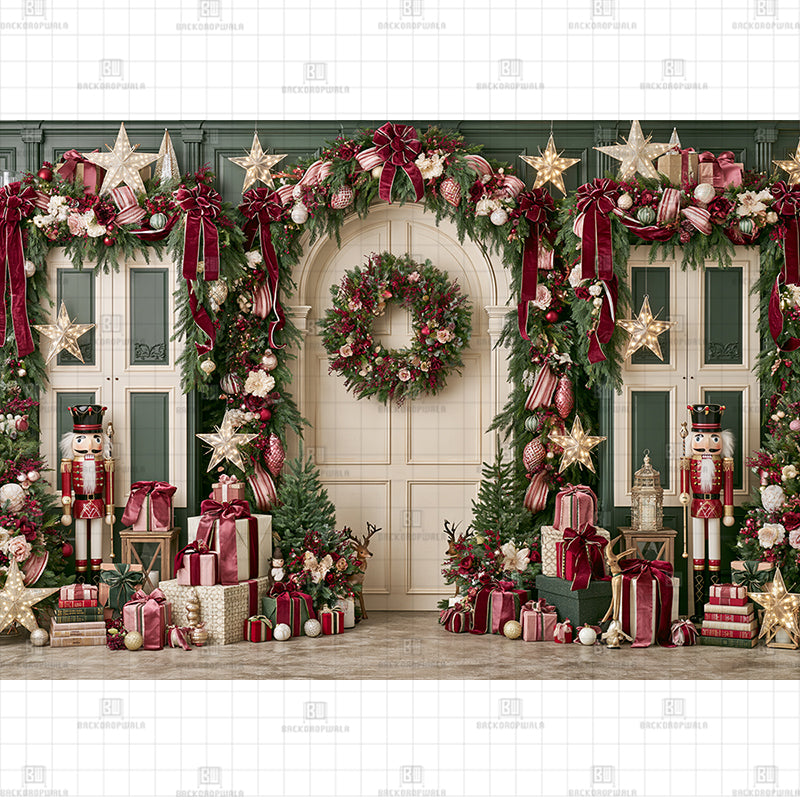 Vintage Burgundy Nutcracker Christmas Printed Baby Backdrop
