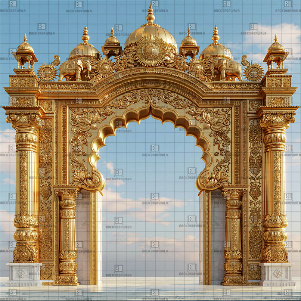 Golden Mandap Entrance Ganesh Decoration Printed Backdrop