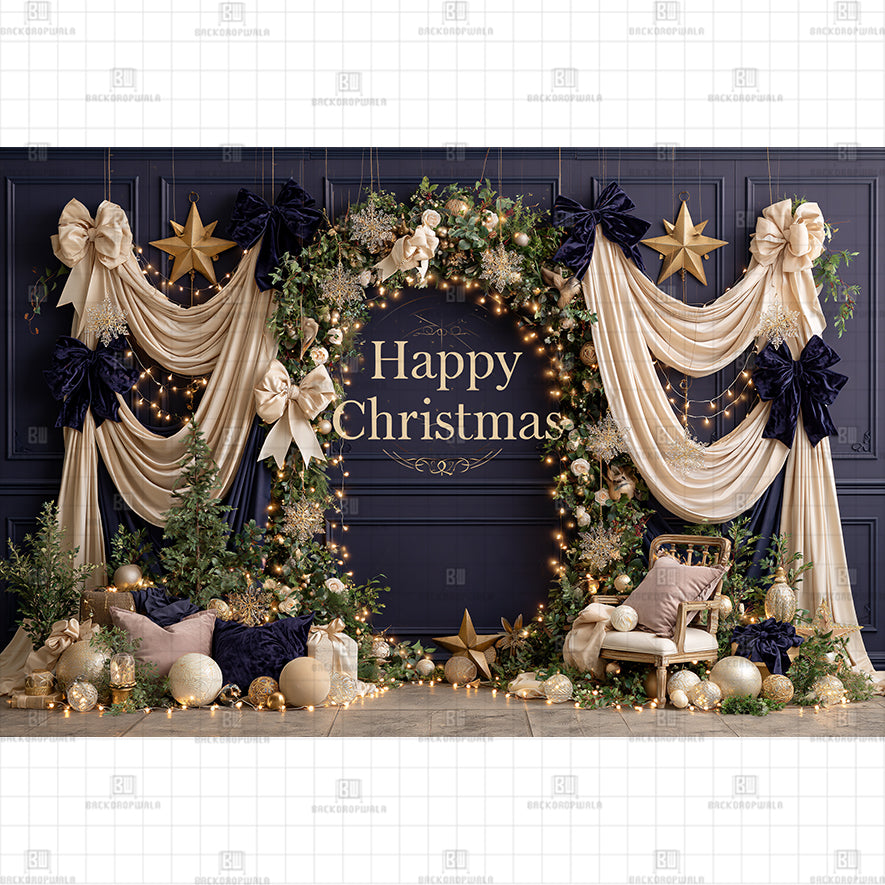 Luxury Midnight Blue Holiday Lounge Christmas Printed Baby Backdrop