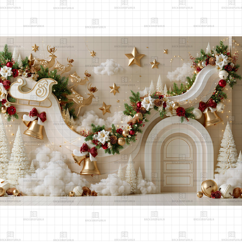 Whimsical Santa's Sleigh Christmas Printed Baby Backdrop