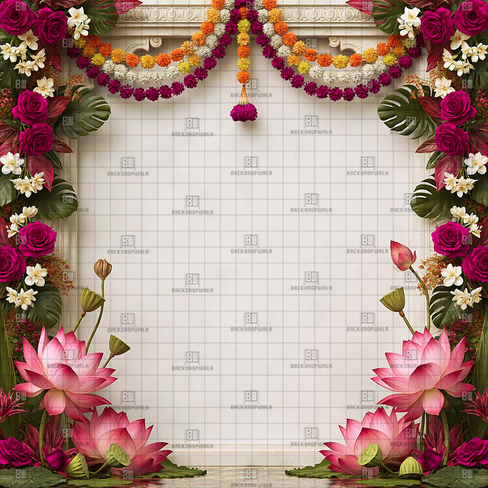 Grand Lotus Blossom Ganesh Decoration Printed Backdrop