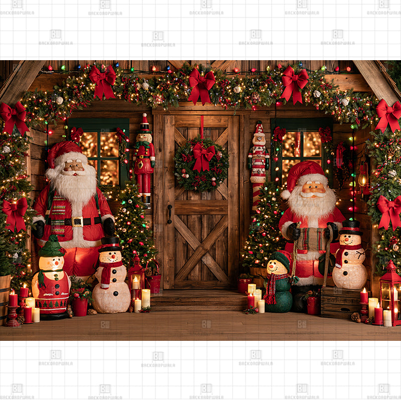 Vintage North Pole Barn Door Christmas Printed Baby Backdrop