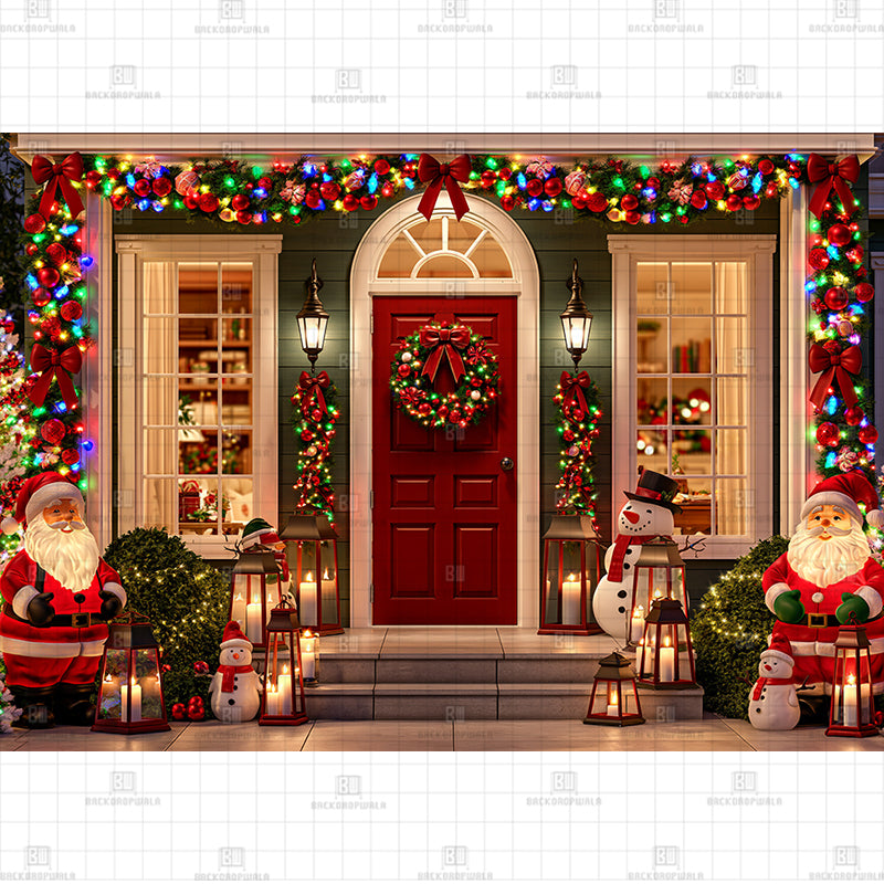 Cottage Entryway Christmas Printed Baby Backdrop
