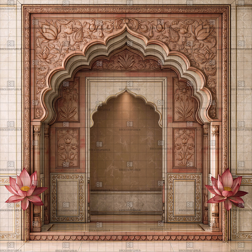 Traditional Floral Gate Ganesh Decoration Printed Backdrop