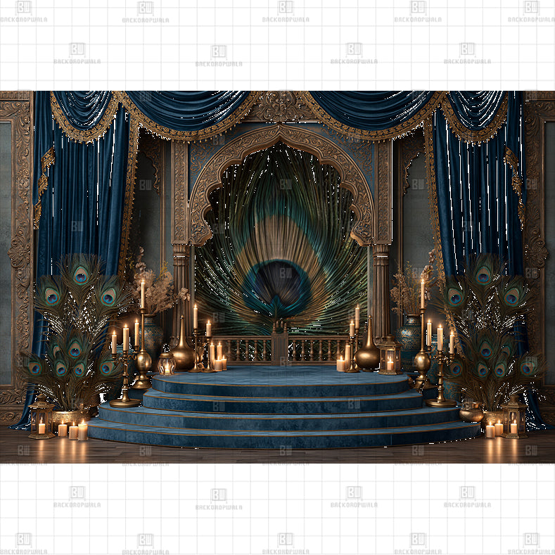 Imperial Peacock Jharokha Printed Baby Backdrop