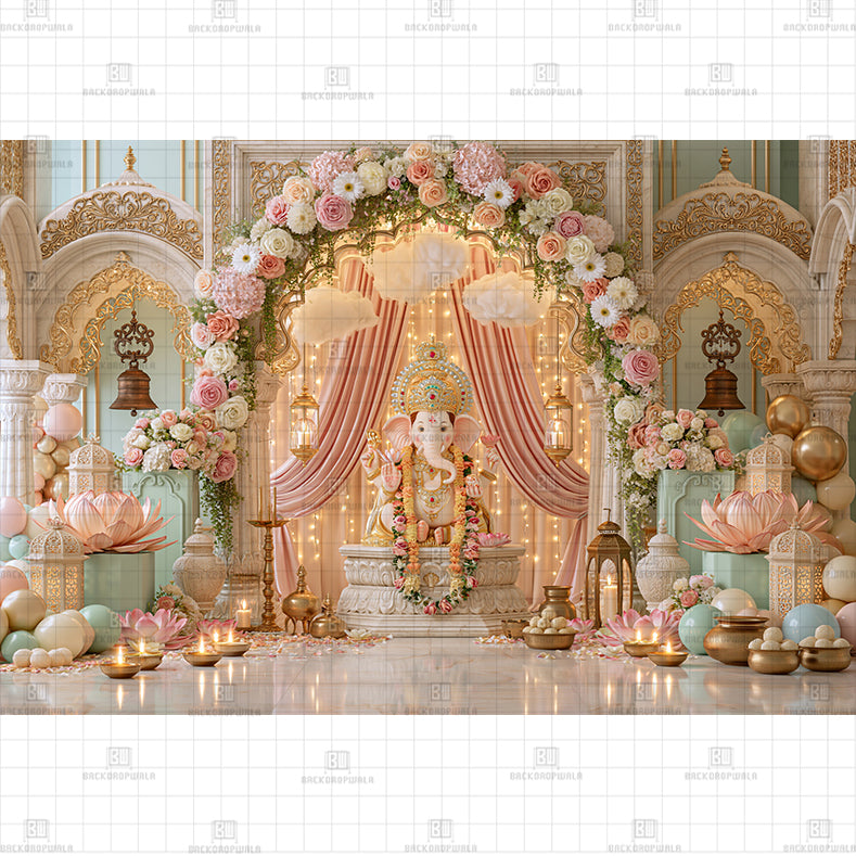 Flower Temple Steps Printed Baby Backdrop