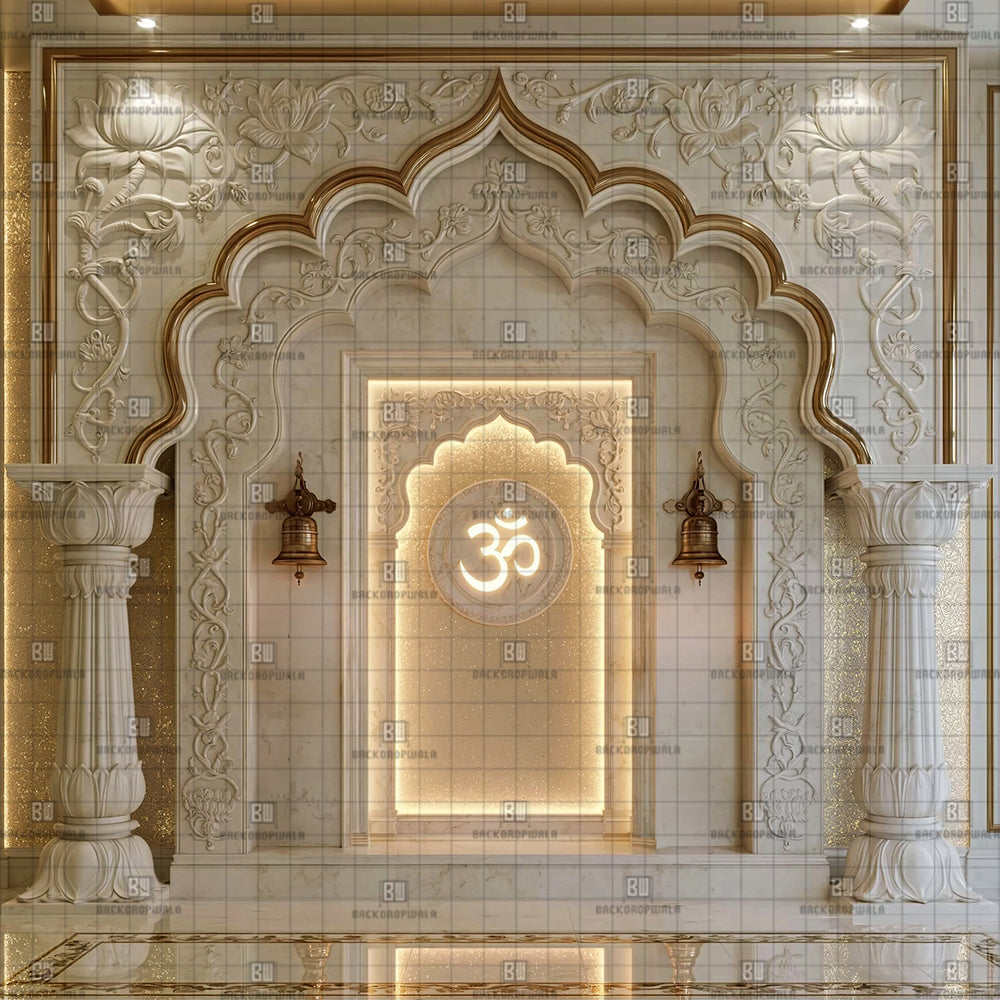 Glowing Om Sanctuary Ganesh Decoration Printed Backdrop