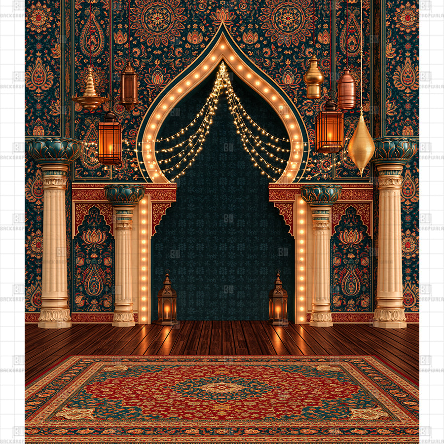 Regal Indian Darbar Archway Printed Diwali Backdrop
