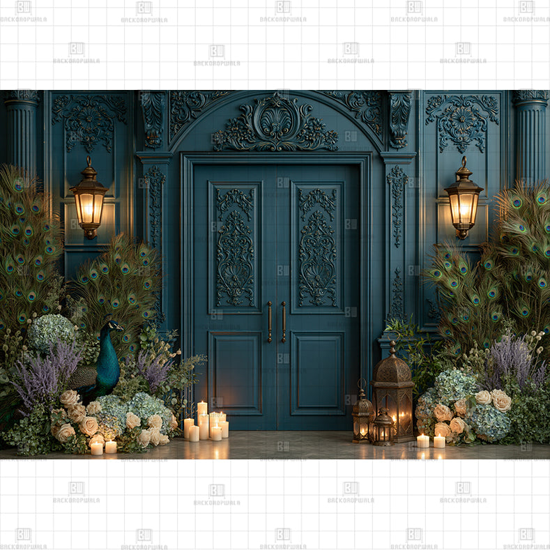 Shahi Peacock Courtyard Printed Baby Backdrop
