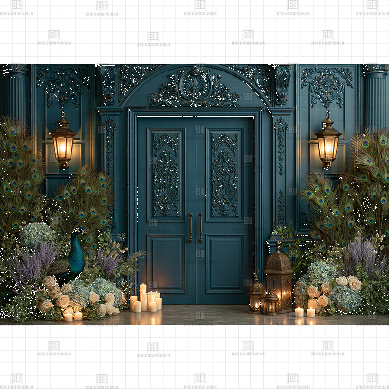 Shahi Peacock Courtyard Printed Baby Backdrop
