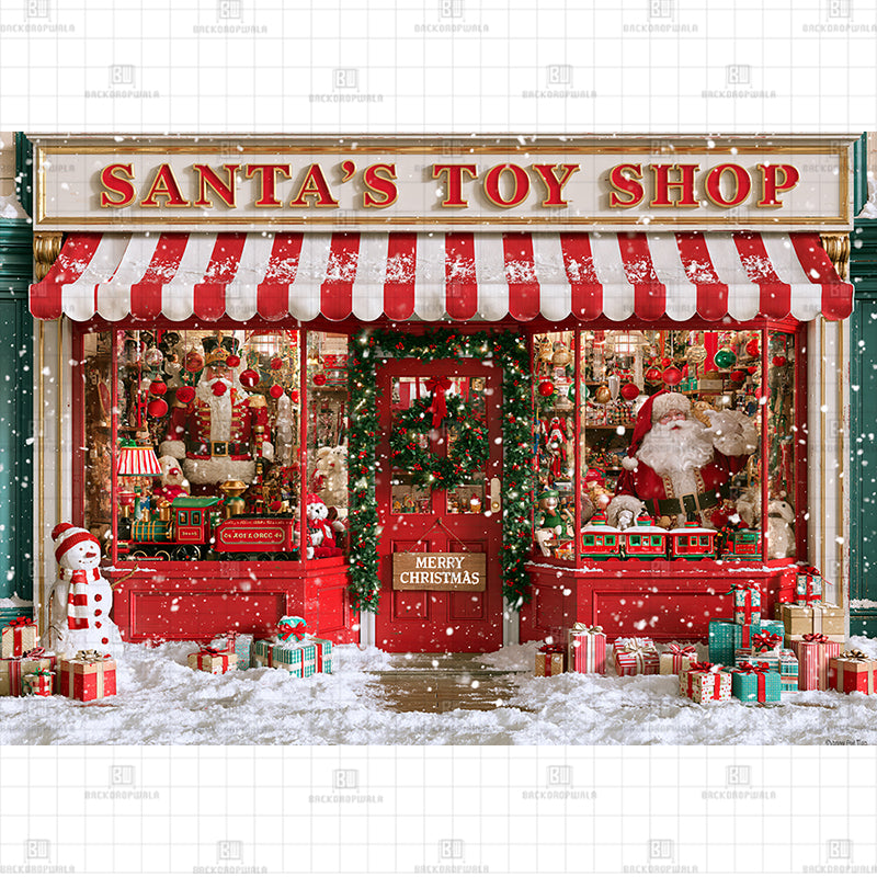 Snowy Santa’s Toy Shop Christmas Printed Baby Backdrop
