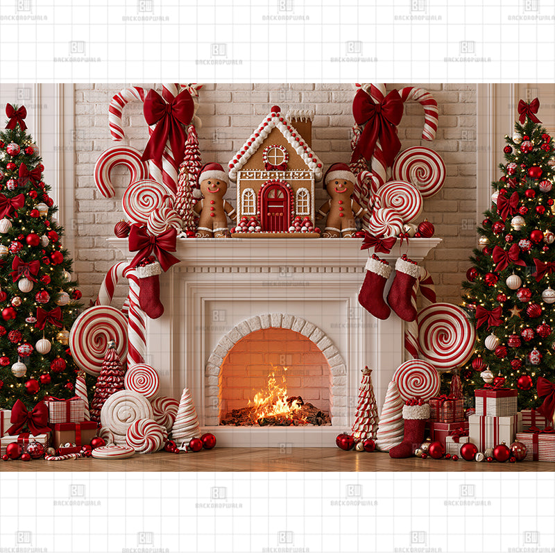 Cozy Gingerbread House Christmas Printed Baby Backdrop