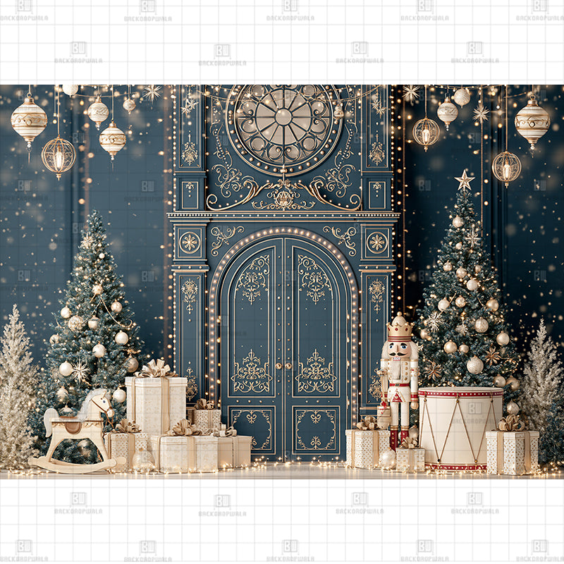 Vintage Baroque Blue Christmas Printed Baby Backdrop