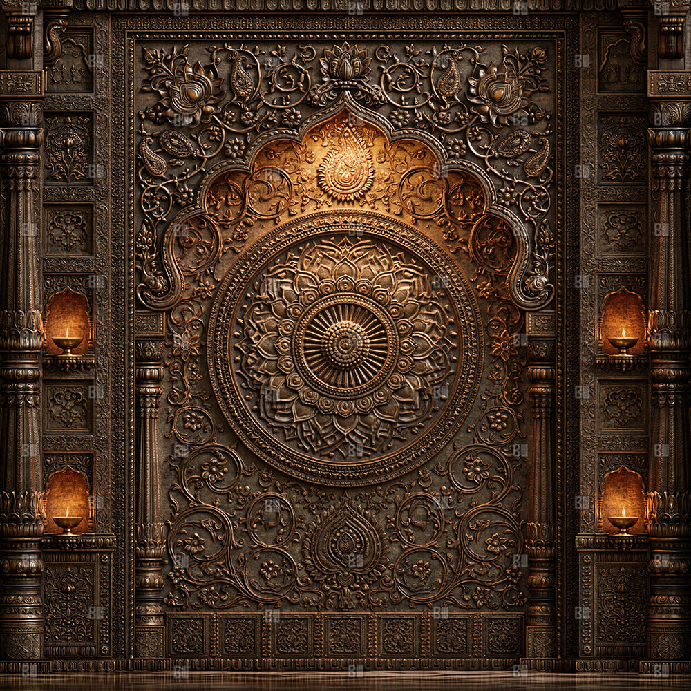 Bronze Mandala Wall Ganesh Decoration Printed Backdrop