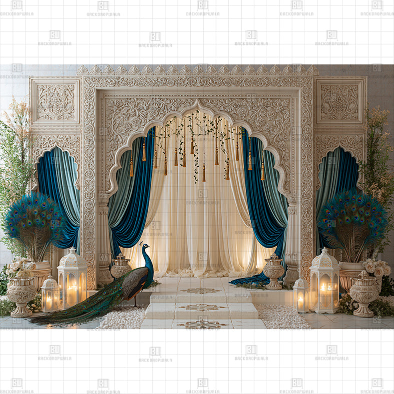 Imperial Peacock & Gold Archway Printed Baby Backdrop