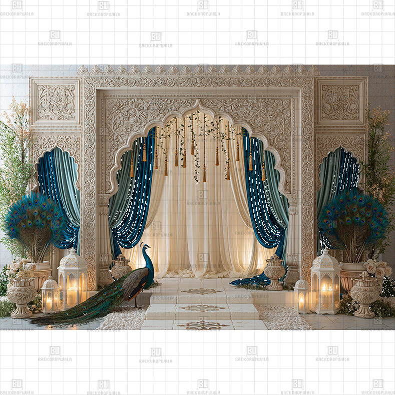 Imperial Peacock & Gold Archway Printed Baby Backdrop