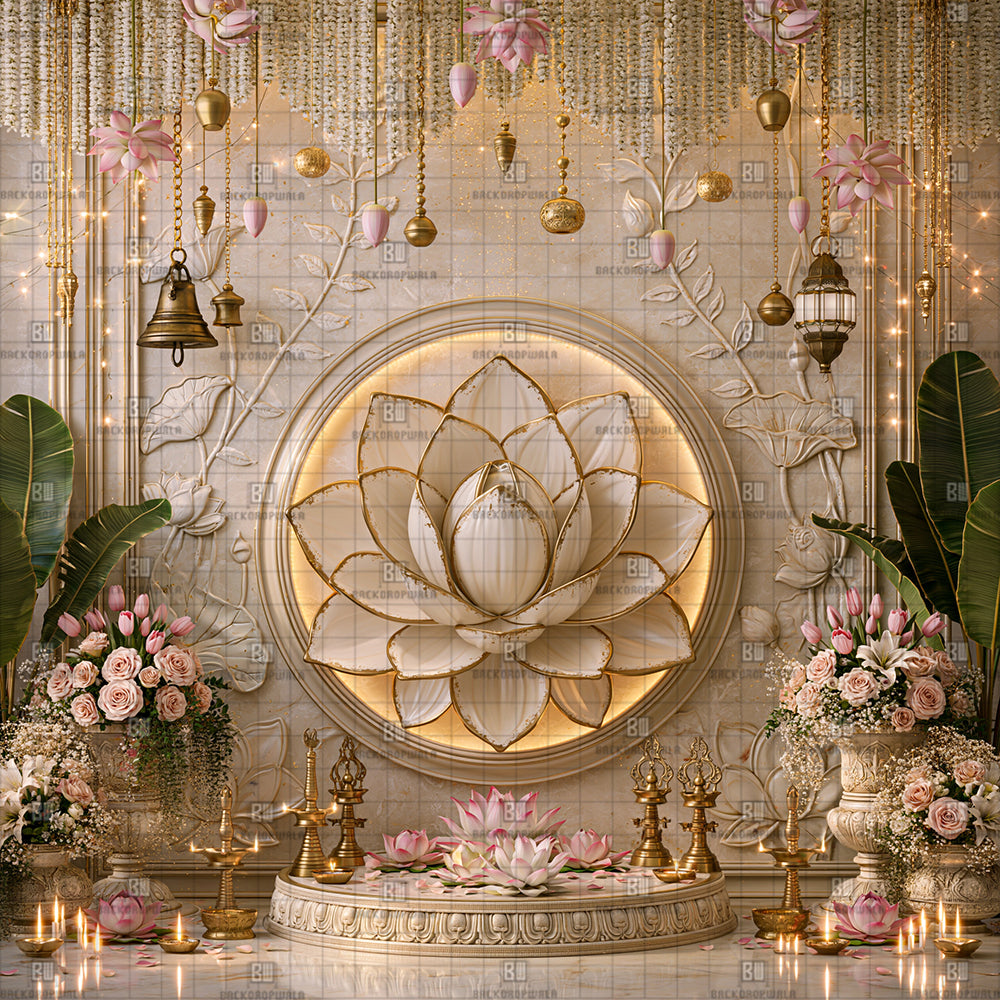 Lotus Mandap Elegance Ganesh Decoration Printed Backdrop