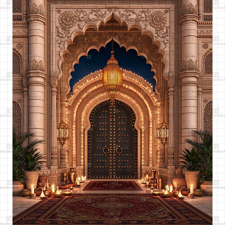 Royal Palace Doors of Light Printed Diwali Decoration Backdrop