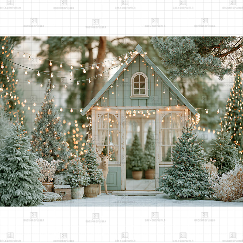 Snowy Forest Cabin Glow Christmas Printed Baby Backdrop