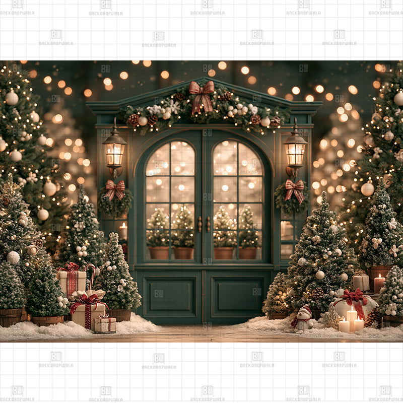 Evergreen Shopfront Christmas Printed Baby Backdrop
